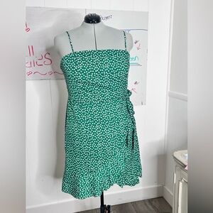 SHEIN Green and White Spotted Midi Dress